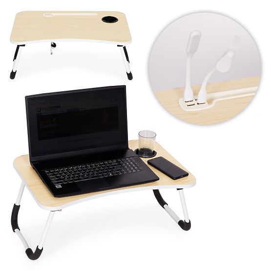 Folding Laptop Stand 60x40 cm with Lamp and Fan ModernHome