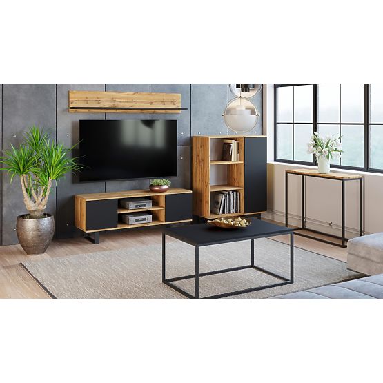 Fondi Cabinet Golden Craft Oak - Black, Loft Style