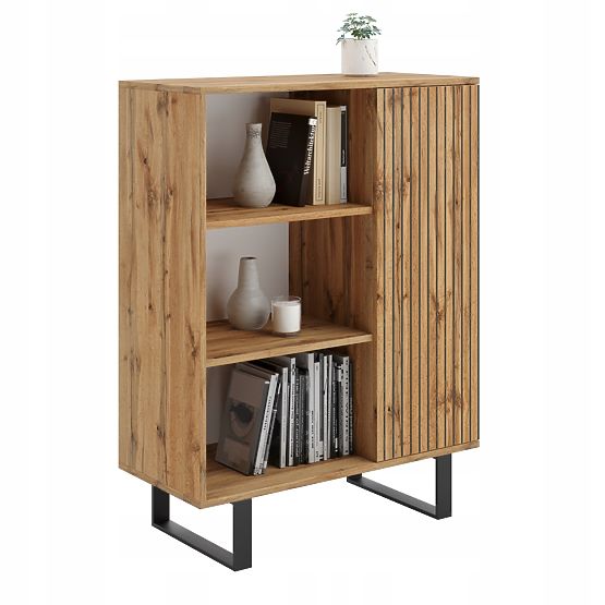 Fondi Cabinet Shelf Golden Craft Oak - Black, Slat Decor