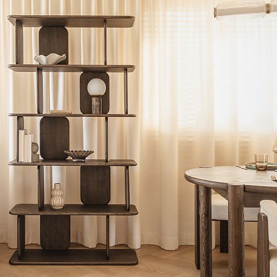 Fonticelle Shelf Rounded, Solid Oak Wood, Veneer, Espresso