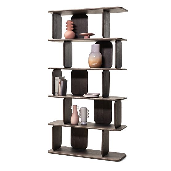 Fonticelle Shelf Rounded, Solid Oak Wood, Veneer, Espresso