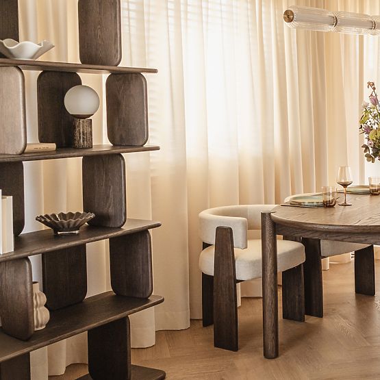 Fonticelle Shelf Rounded, Solid Oak Wood, Veneer, Espresso