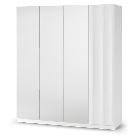Four-Door Wardrobe Neroli, Mirror/Simple Grooves, White