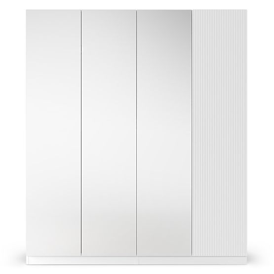 Four-Door Wardrobe Neroli, Mirror/Simple Grooves, White