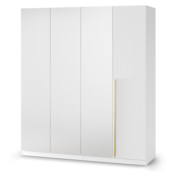 Four-Door Wardrobe Neroli, Mirror/Simple Grooves, White