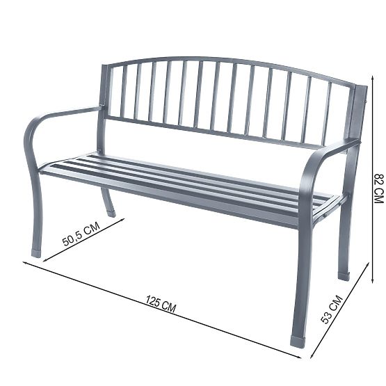 Garden Bench with Backrest for Terrace Balcony Metal Frame Graphite