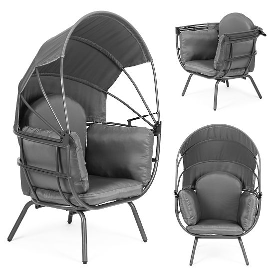 Garden Cocoon Chair with Folding Canopy Grey ModernHome