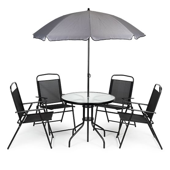 Garden Furniture Set: Table, 4 Chairs, Parasol