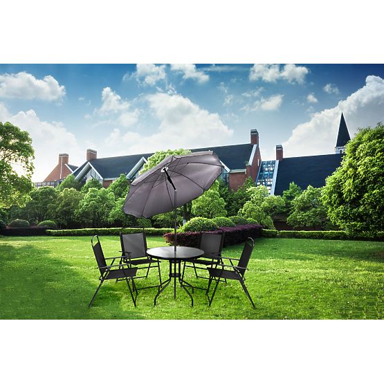 Garden Furniture Set: Table, 4 Chairs, Parasol