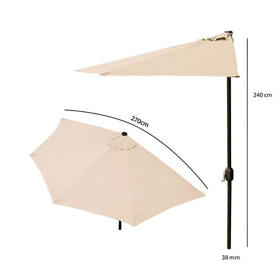 Garden Half-Parasol Wall-Mounted for Terrace 2.7m Beige