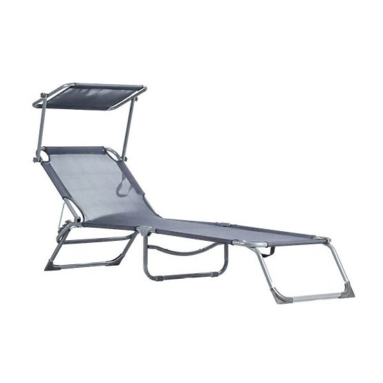 Garden Lounger with Adjustable Canopy Grey