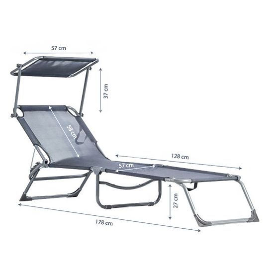 Garden Lounger with Adjustable Canopy Grey
