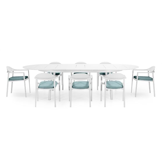 Garden Set Marinelli, Extendable Table 230-300 cm + 8 Chairs, Aluminum, White