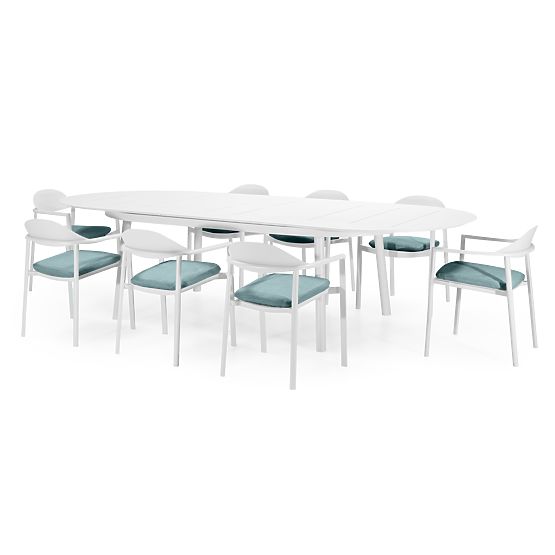 Garden Set Marinelli, Extendable Table 230-300 cm + 8 Chairs, Aluminum, White
