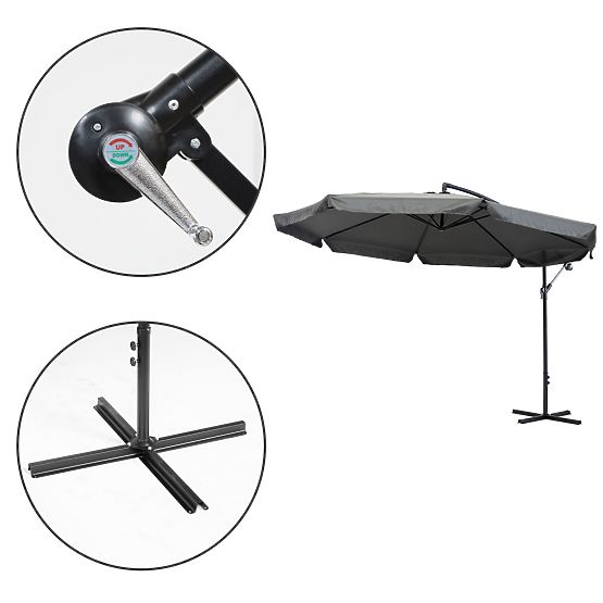 Garden umbrella large on boom folding 3.5m gray