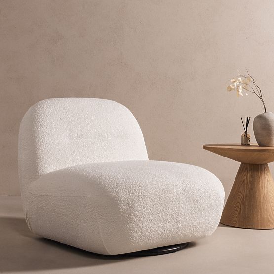 Giorgia Relaxation Chair with Swivel Base, Cream, Boucle