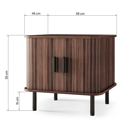Gliss Nightstand, Rounded, Slats, Dark Walnut