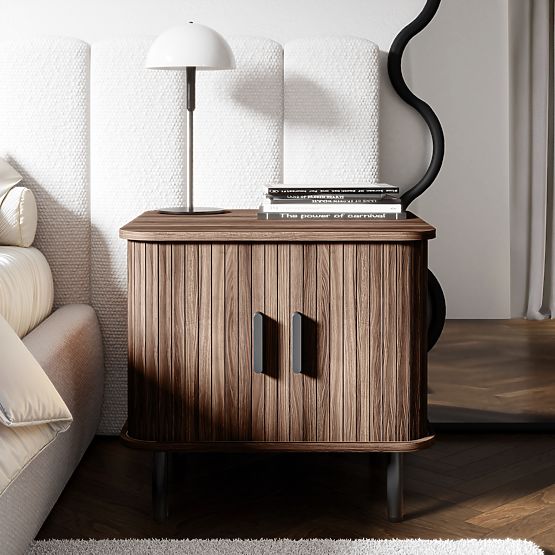 Gliss Nightstand, Rounded, Slats, Dark Walnut