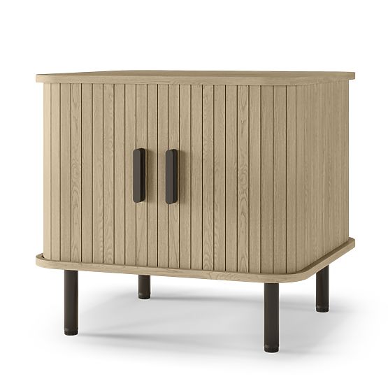 Gliss Nightstand, Rounded, Slats, Light Oak