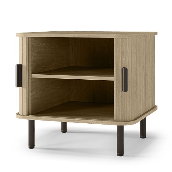 Gliss Nightstand, Rounded, Slats, Light Oak