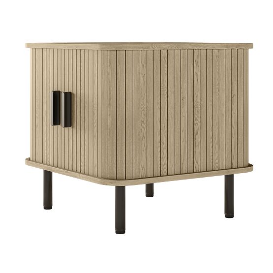 Gliss Nightstand, Rounded, Slats, Light Oak
