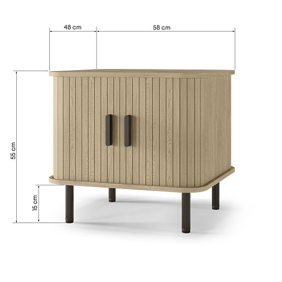 Gliss Nightstand, Rounded, Slats, Light Oak