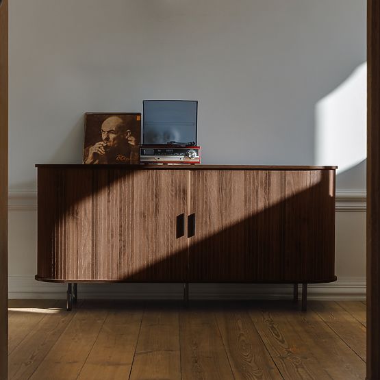 Gliss Sideboard, Rounded, Slats, Dark Walnut