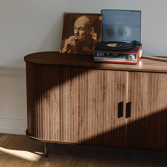 Gliss Sideboard, Rounded, Slats, Dark Walnut