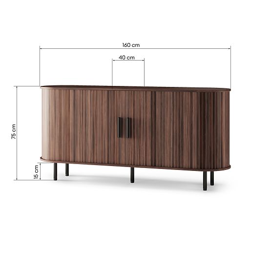 Gliss Sideboard, Rounded, Slats, Dark Walnut