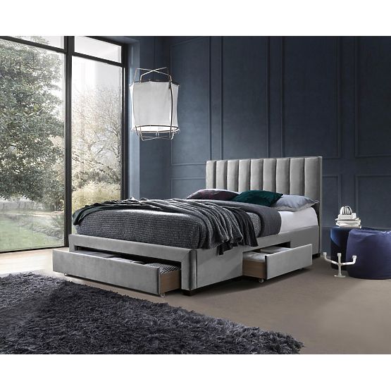GRACE bed with drawers in grey velvet (3p=1pc)