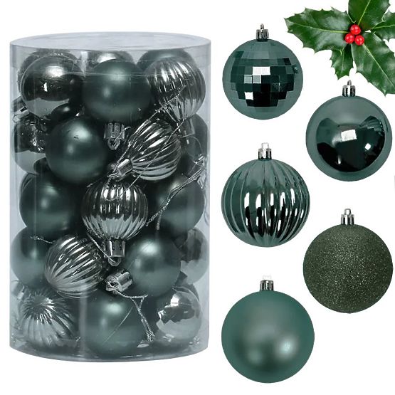 GREEN CHRISTMAS BALLS 34 PCS SYSD1688-027