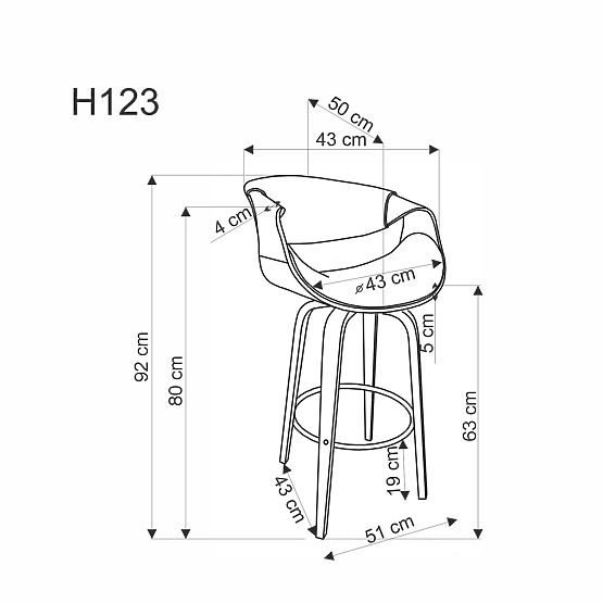H123 Bar Stool Black / Walnut (1p=1pc)