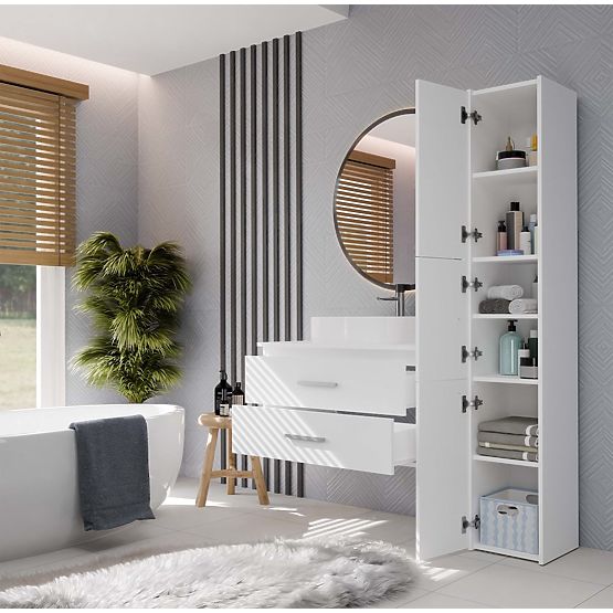 Hanging Bathroom Cabinet NEL 80 White with 2 Drawers Under Sink