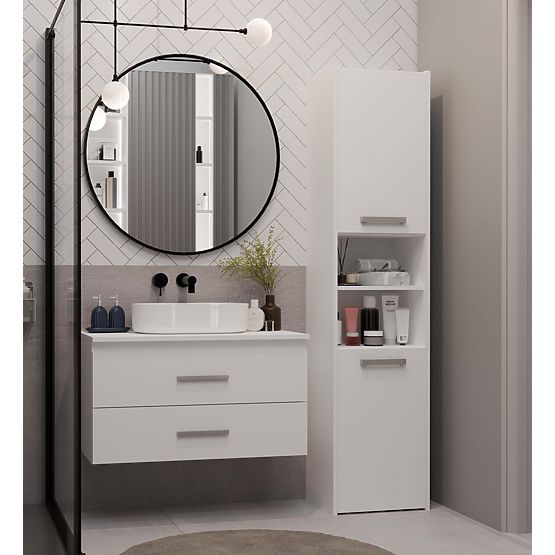 Hanging Bathroom Cabinet NEL 80 White with 2 Drawers Under Sink