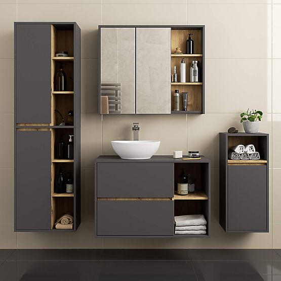 HANGING BATHROOM CABINET VAMI W35 1D 1W GRAPHITE GRAY / ARTISAN OAK