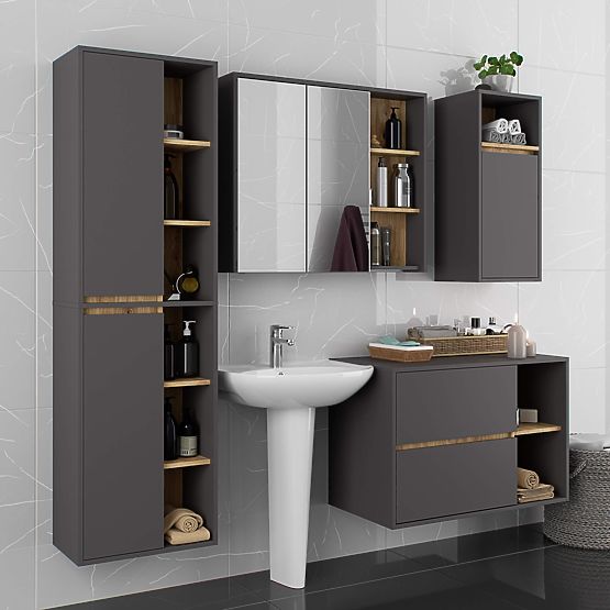 HANGING BATHROOM CABINET VAMI W35 1D 1W GRAPHITE GRAY / ARTISAN OAK