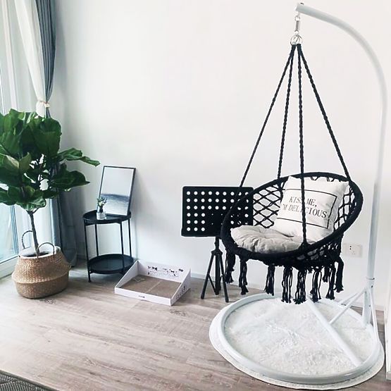Hanging Boho Chair with Cushion Black 490129A