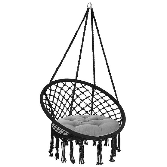 Hanging Boho Chair with Cushion Black 490129A