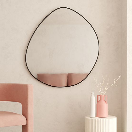 Hanging Mirror in Black Frame Alonzo, 64x60 cm, Irregular Shape