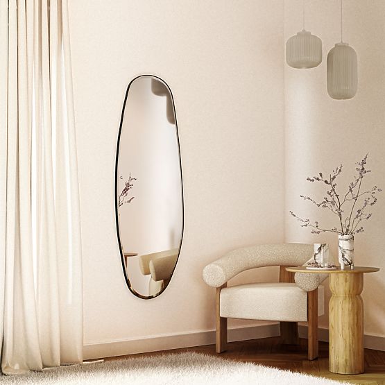 Hanging Mirror in Black Frame Frivatti, 55x150 cm, Irregular Shape