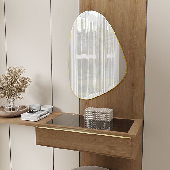 Hanging Mirror in Gold Frame Libia, 76x51 cm, Irregular Shape