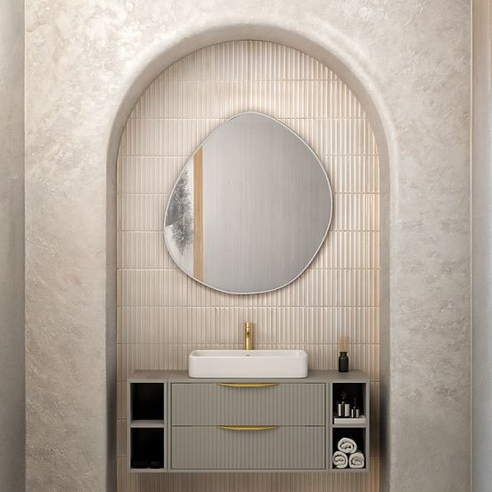 Hanging Mirror in Silver Frame Alonzo, 64x60 cm, Irregular Shape