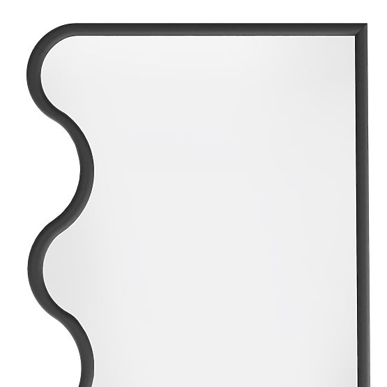 Hanging Mirror in Wavy Frame Noelie, 140x70 cm, Rectangular, Paulownia Wood, Black