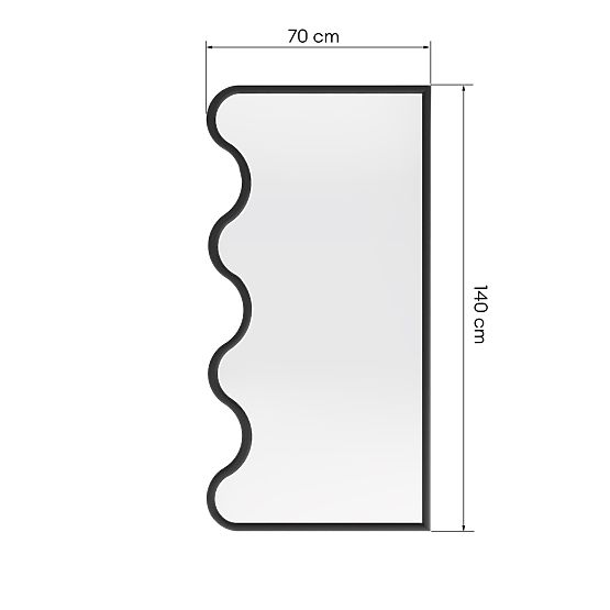 Hanging Mirror in Wavy Frame Noelie, 140x70 cm, Rectangular, Paulownia Wood, Black