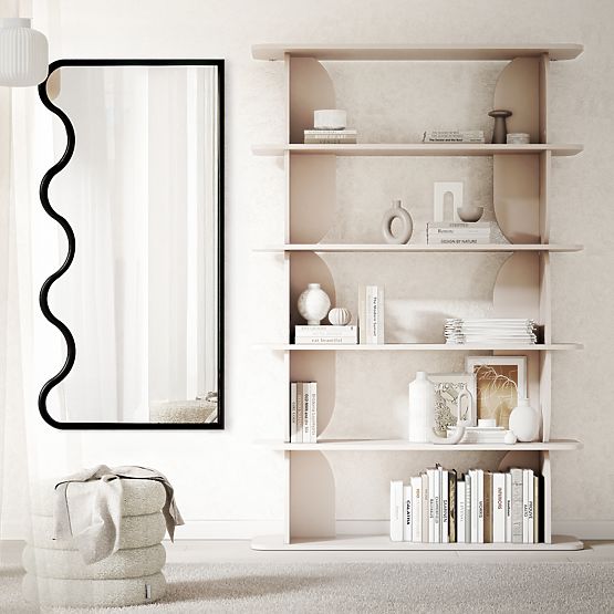 Hanging Mirror in Wavy Frame Noelie, 140x70 cm, Rectangular, Paulownia Wood, Black