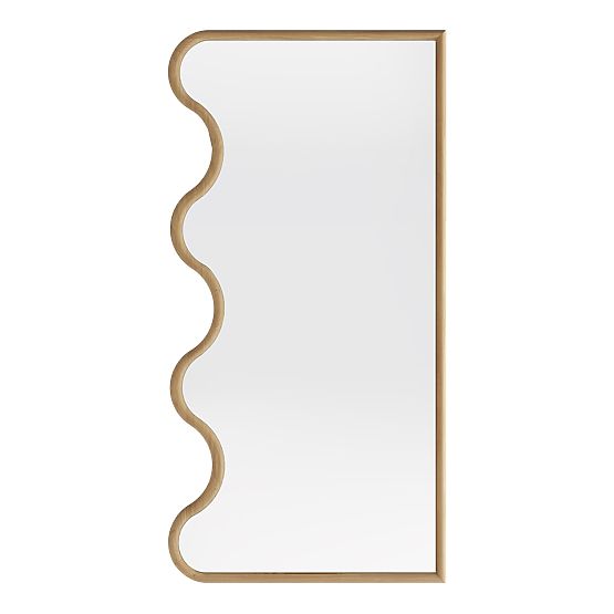 Hanging Mirror in Wavy Frame Noelie, 140x70 cm, Rectangular, Paulownia Wood, Natural