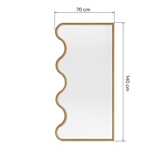Hanging Mirror in Wavy Frame Noelie, 140x70 cm, Rectangular, Paulownia Wood, Natural