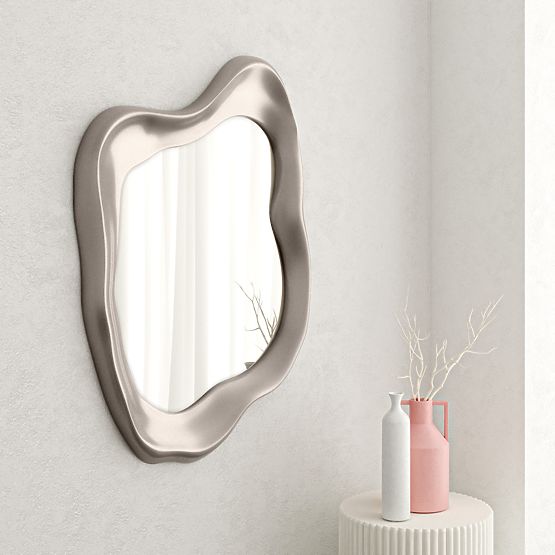 Hanging Mirror Leonardo, 60x90 cm, Irregular Shape, Gray-Beige
