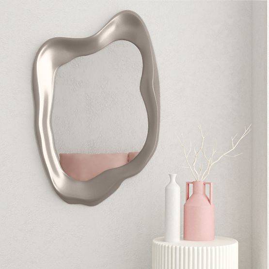 Hanging Mirror Leonardo, 60x90 cm, Irregular Shape, Gray-Beige