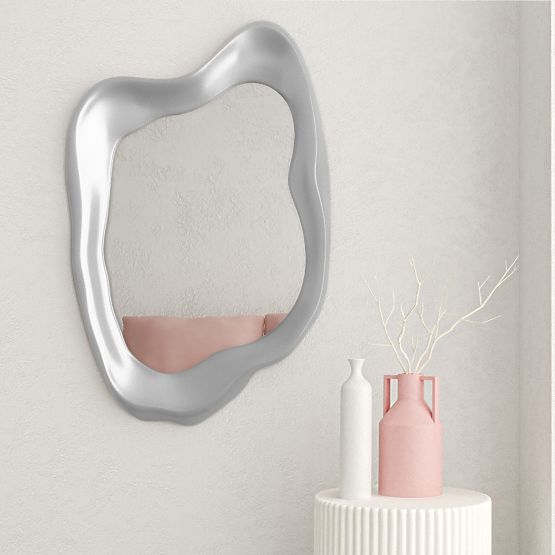 Hanging Mirror Leonardo, 60x90 cm, Irregular Shape, Silver